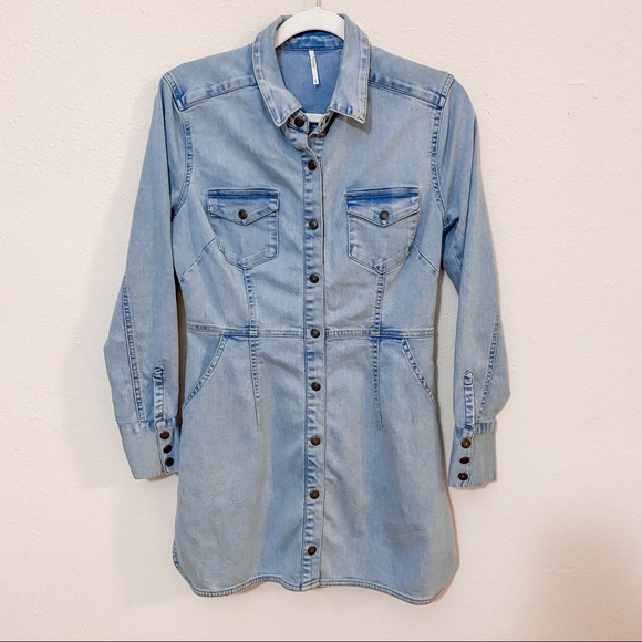 FREE PEOPLE Dynamite Stretch Denim Shirt Dress XS - Picture 3 of 8